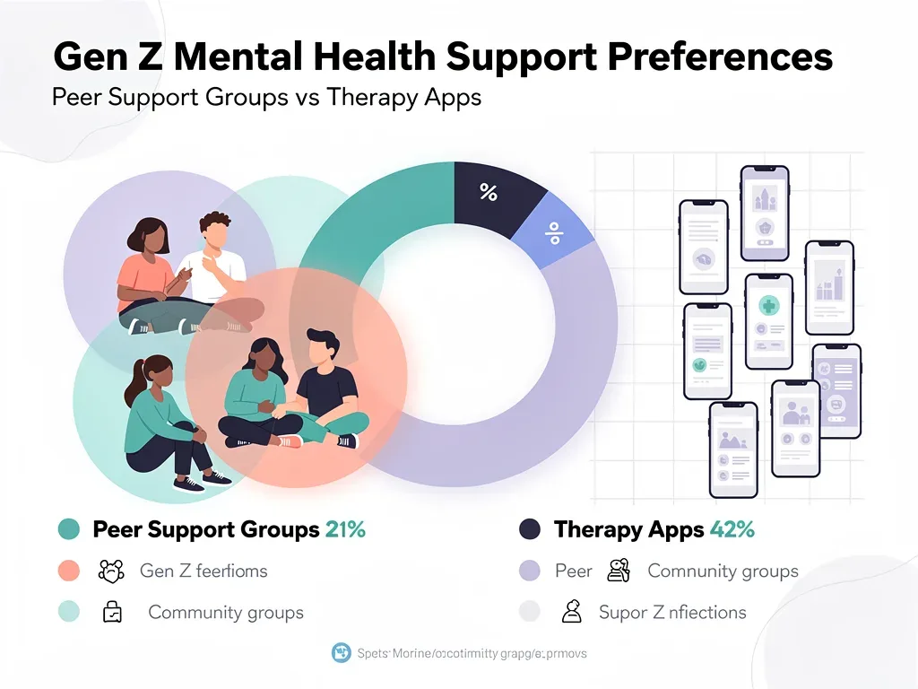 Illustration exploring Gen Z peer support and digital mental health services