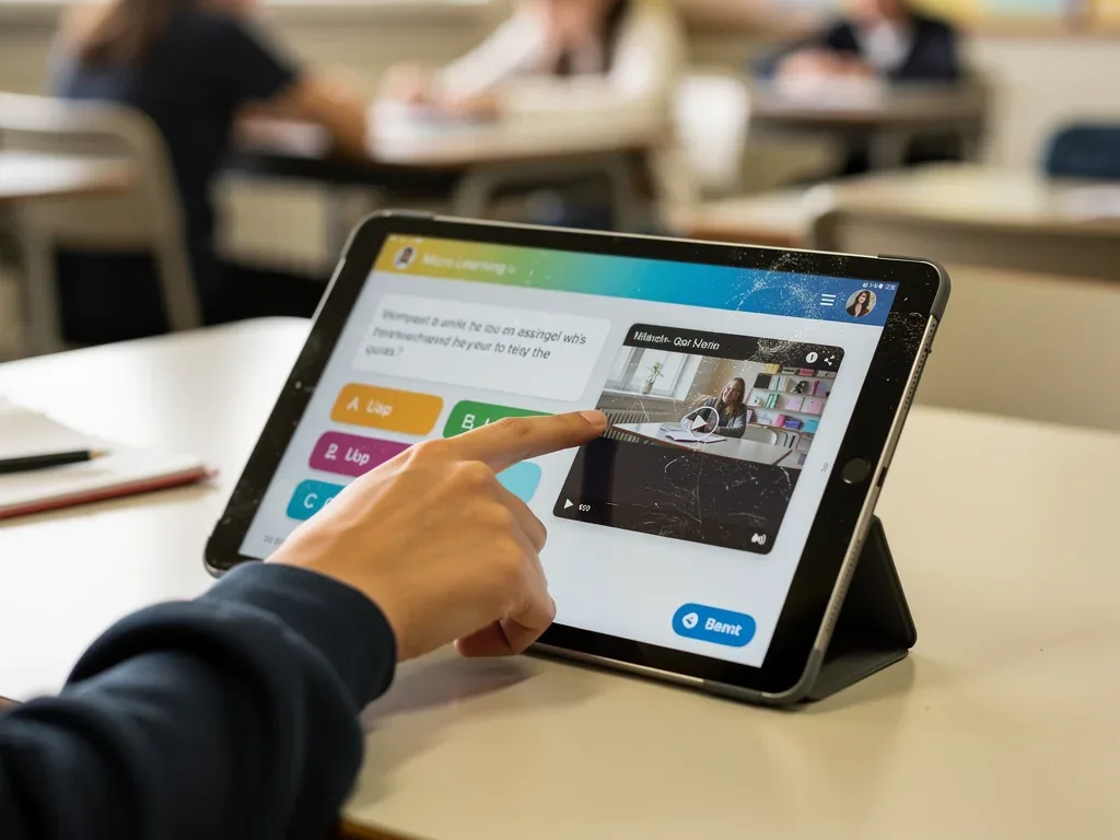 Student engaging with a digital micro-learning module on a tablet.