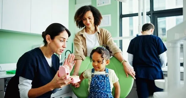 A diverse group of healthcare professionals (pediatrician, therapist, teacher) in a collaborate discussion about a child's developmental plan, showing teamwork and empathy.