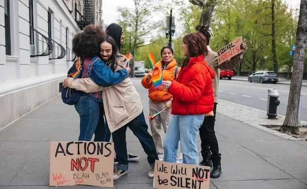 A diverse group of Gen Z students holding signs during a peaceful protest for gun control outside a state capitol building, demonstrating their activism and demand for change.