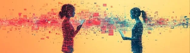 A stylized graphic depicting a digital chain reaction, with one person sharing content leading to many, symbolizing the viral spread of political messages among Gen Z through diverse digital devices and platforms.