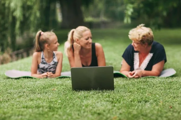 A family, including parents and two young children, happily engaging in an outdoor activity like hiking or playing in a park, with no digital devices visible, symbolizing healthy screen-life balance.