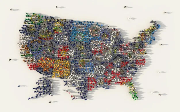 A detailed map of the United States with various markers, illustrating the varying healthcare access policies across different states.
