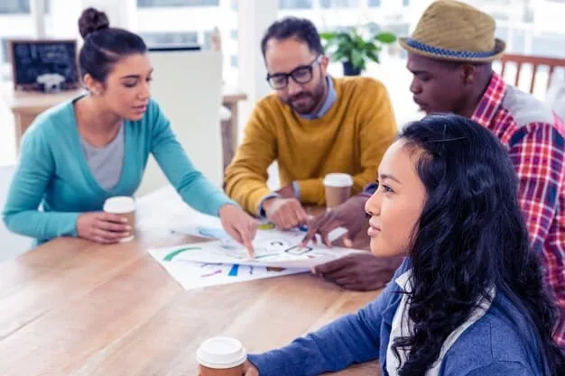 A diverse team of professionals engaging in a collaborative discussion around a table, emphasizing the importance of diverse perspectives in problem-solving.