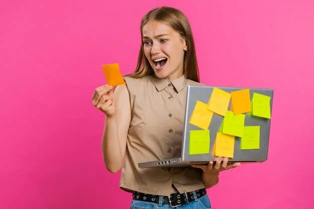 A Gen Z student coding on a laptop, surrounded by diagrams and sticky notes, showing innovation and problem-solving, with a bright, focused expression.