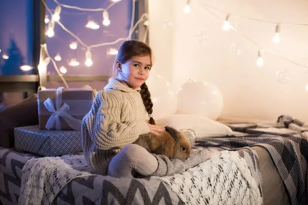 A child's cozy bedroom at night with soft, gentle lighting, a comfortable bed, and minimal clutter, promoting a peaceful atmosphere.