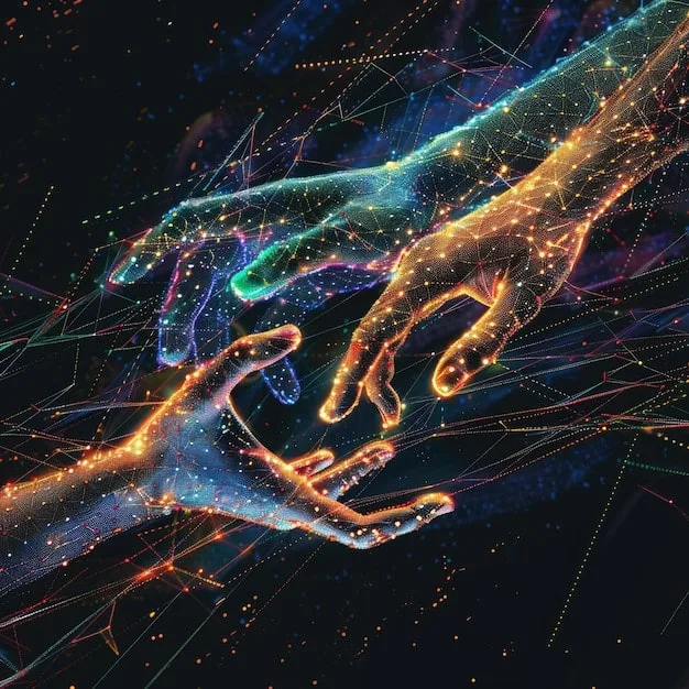 An abstract image symbolizing the integration of technology and human connection, possibly showing intertwined lines of code and human hands, representing the future of SEL in a digital world.