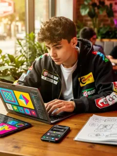 Gen Z entrepreneur working on a laptop, symbolizing the side hustle economy