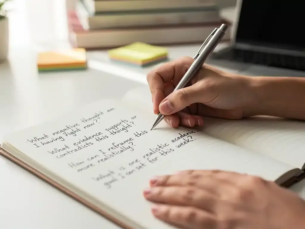 Student journaling to practice cognitive restructuring for academic challenges