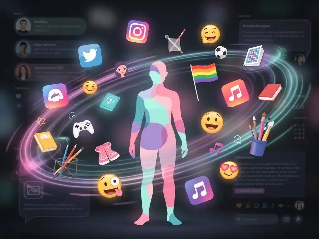 Abstract depiction of fluid identity formation and self-expression in Gen Z.