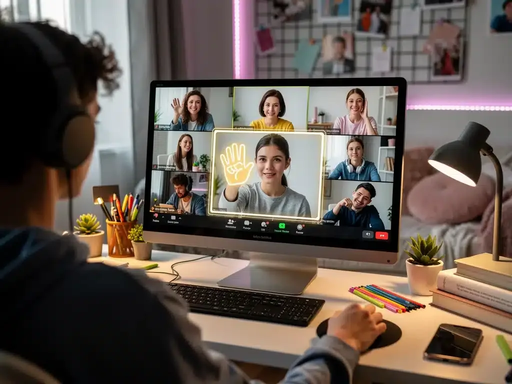 Gen Z student actively participating in a virtual classroom
