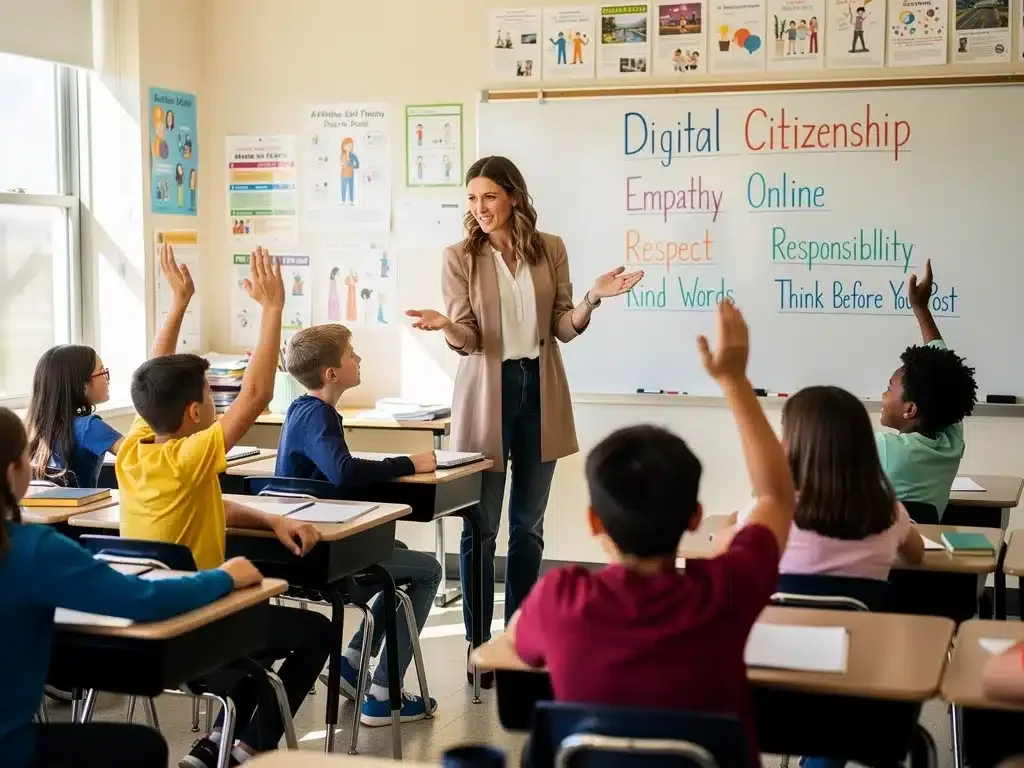 Educators teaching digital citizenship and empathy to students.
