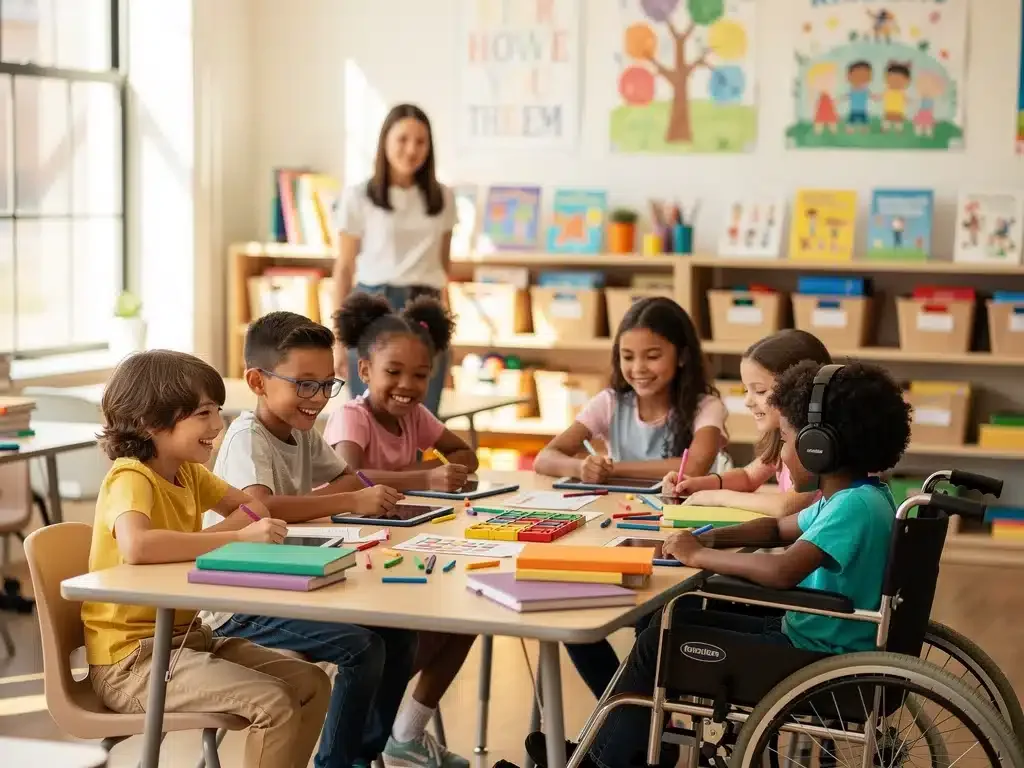 Diverse students collaborating in an inclusive classroom setting