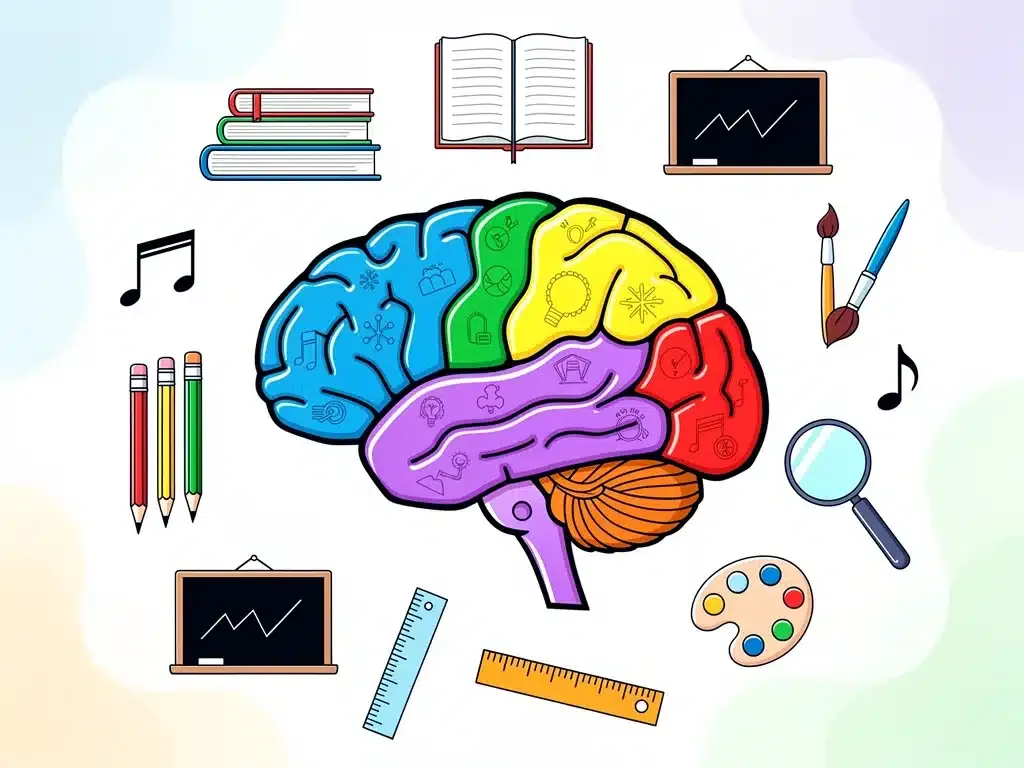 Illustration of neurodiverse brains and learning styles in education
