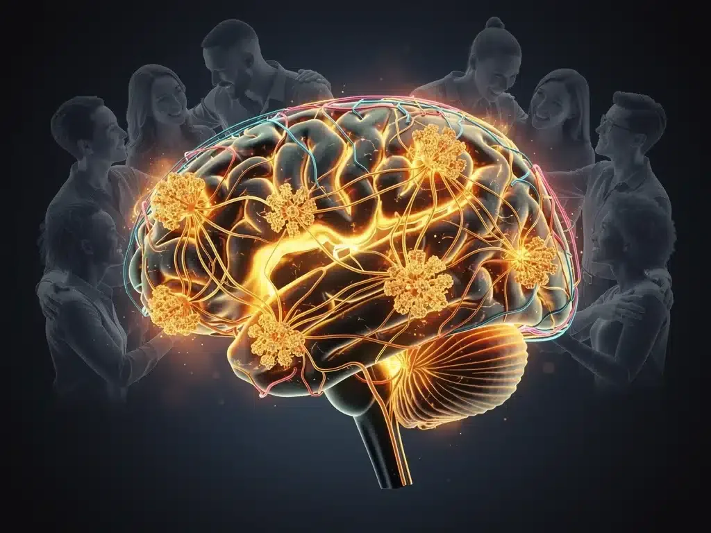Brain pathways illustrating psychological benefits of social connection