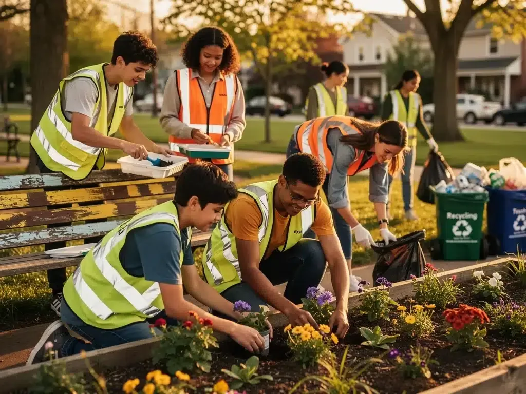 Gen Z actively participating in a community service project