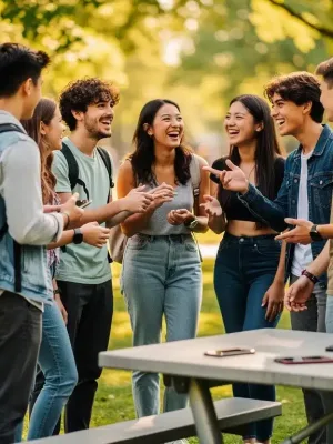 Gen Z teens connecting authentically outdoors, phones aside