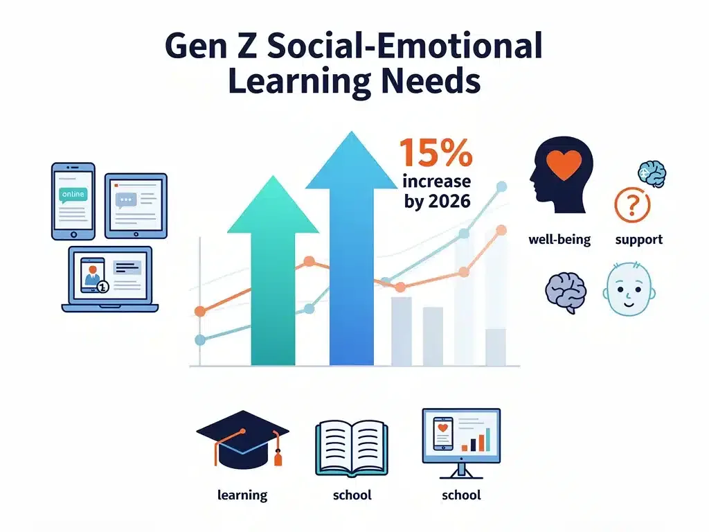 Infographic showing 15% rise in Gen Z social-emotional learning needs