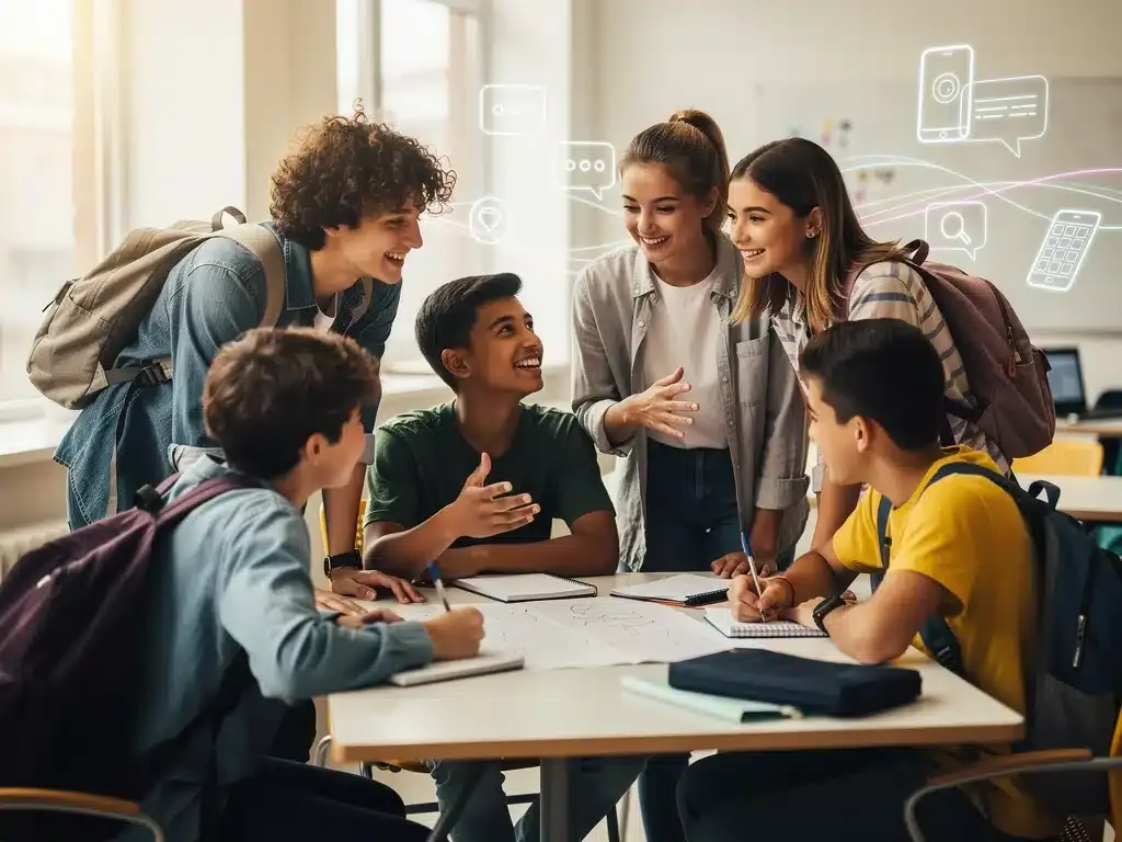 Gen Z teens collaborating, showing positive social-emotional engagement