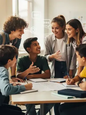 Gen Z teens collaborating, showing positive social-emotional engagement
