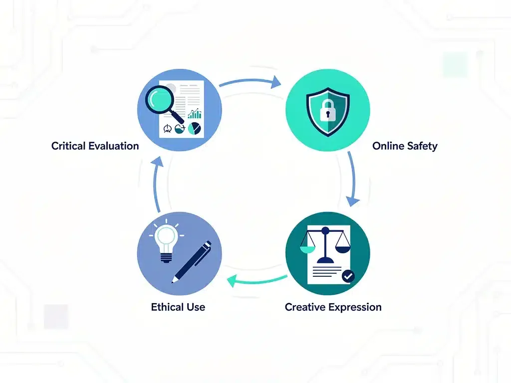 Infographic showing key components of digital literacy.