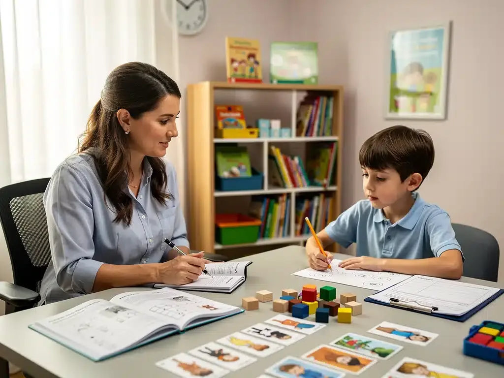 Educational psychologist assessing a young child for developmental milestones