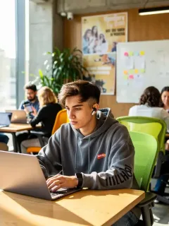 Gen Z professional working flexibly in a modern co-working space