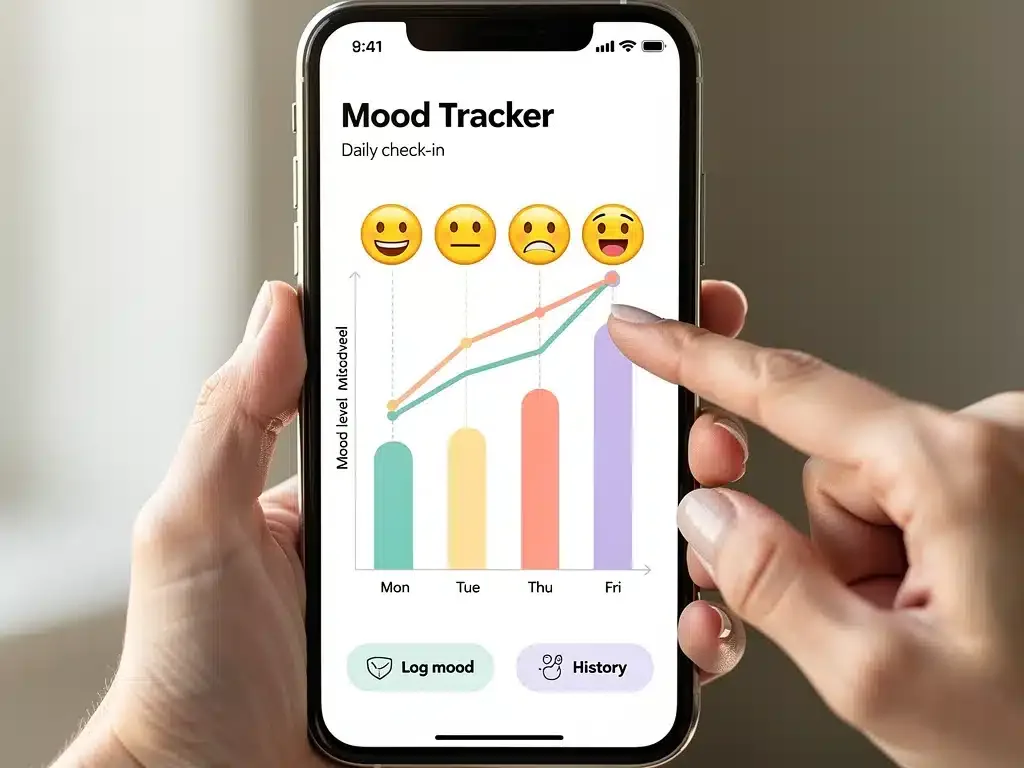 Detailed view of a mental health app's mood tracking interface