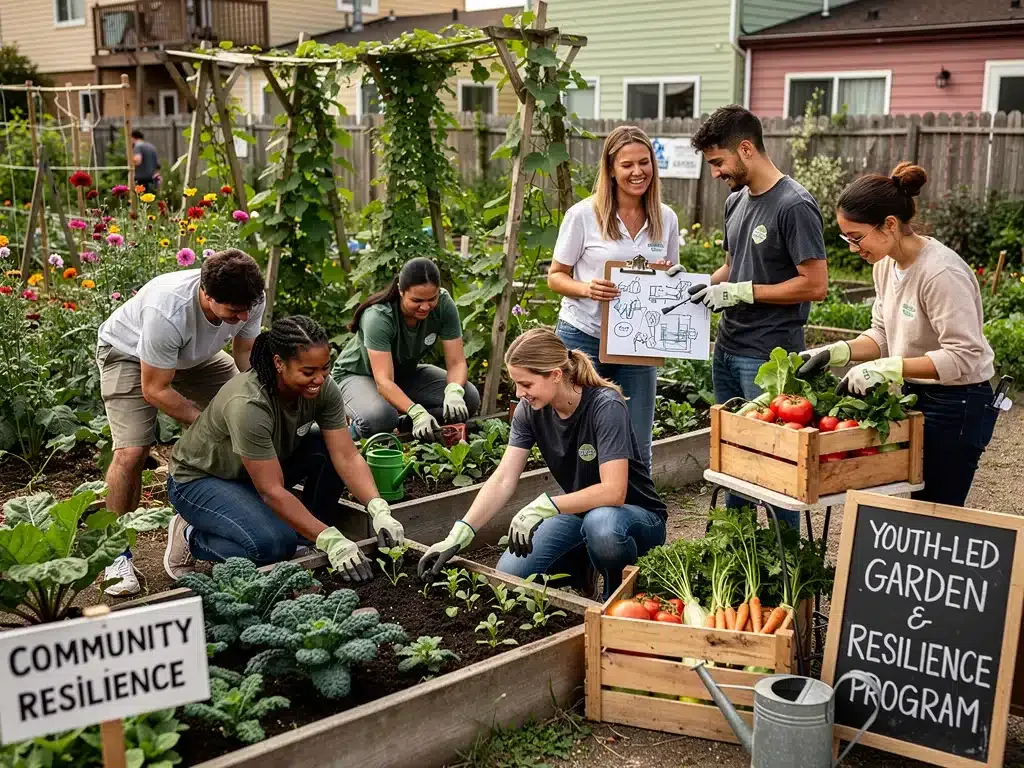 Gen Z volunteers engaged in a community garden project