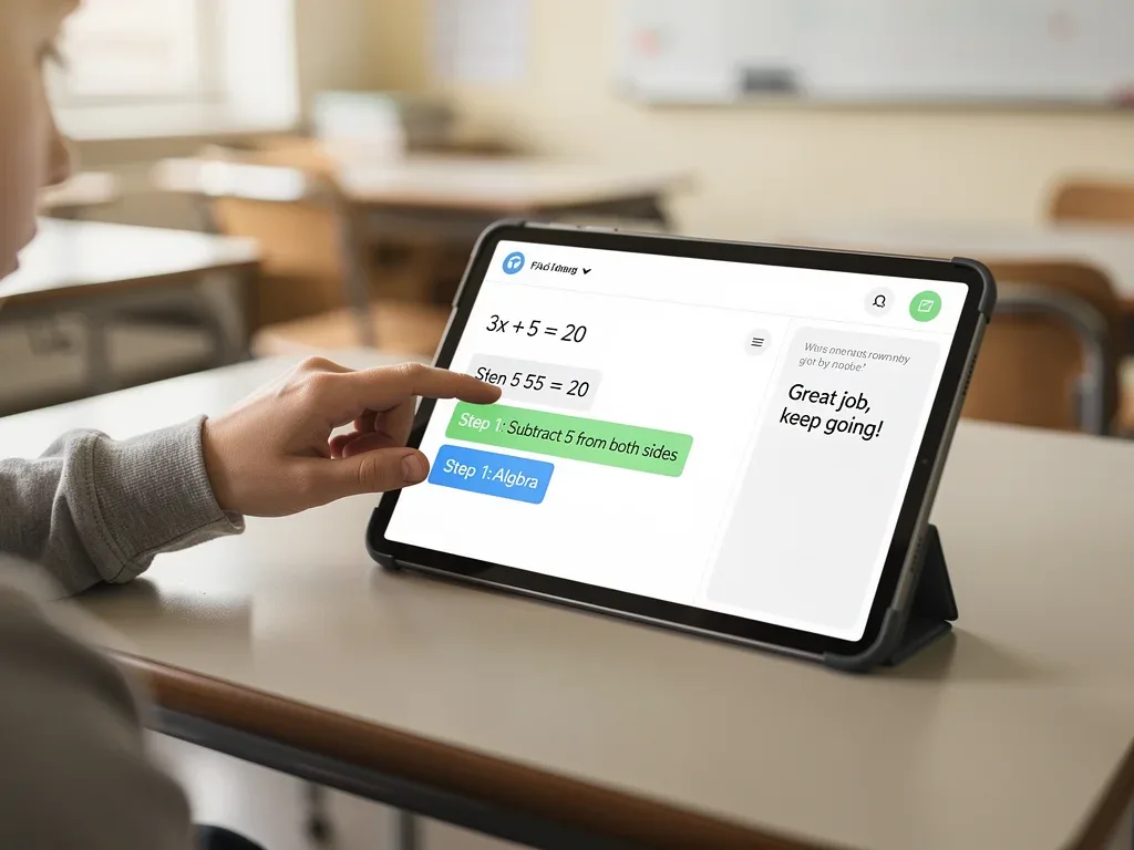 Student receiving personalized feedback from an AI tutor on a tablet
