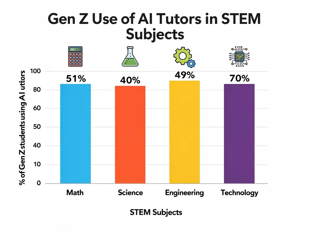 Infographic showing Gen Z AI tutor usage across STEM subjects
