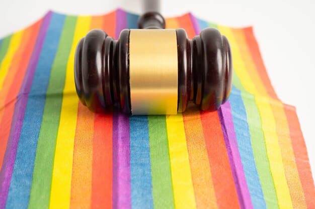 A gavel resting on a stack of legal documents, symbolizing the legal and regulatory aspects of gender identity guidelines. The background features the scales of justice.