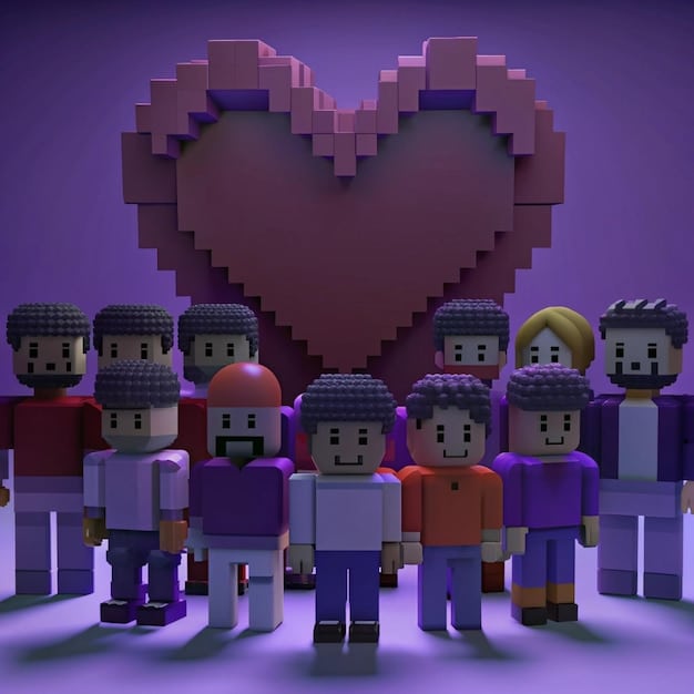 A screenshot from within Roblox, showcasing a group of diverse avatars participating in a user-created game. The environment is colorful and imaginative, with various interactive elements and a chat window displaying messages from the players.