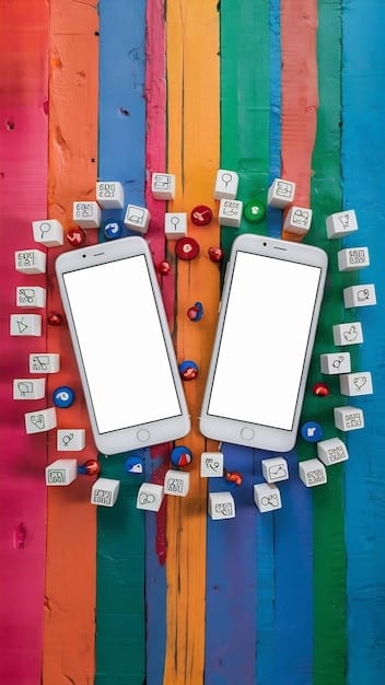 A split screen showing a traditional social media app on one side, with visible ads and data tracking notices, and a decentralized social media app on the other side, emphasizing user control and privacy settings.