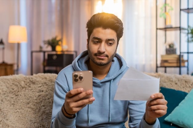 A young person using a smartphone, with a digital overlay showing a phishing email and a warning sign. The background is blurred, focusing on the immediate threat on the device screen. This image emphasizes the vulnerability of mobile devices to cyber attacks targeting Gen Z
