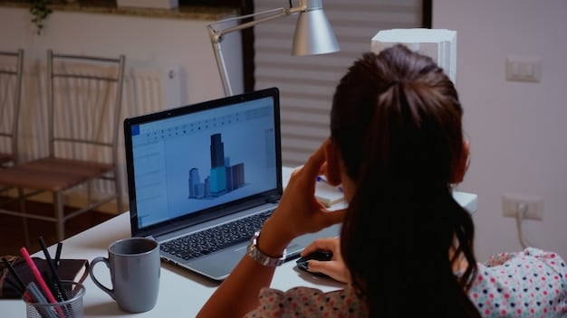 A Gen Z worker using an AI-powered project management tool on a laptop, with charts and progress indicators displayed on the screen, signifying improved project tracking and collaboration.