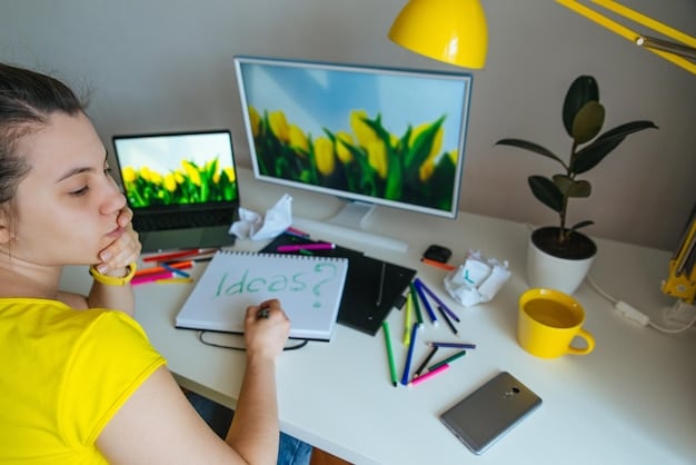 A Gen Z graphic designer using AI-assisted design software on a large monitor, with various design elements and AI suggestions displayed, indicating the seamless integration of AI in the design process.
