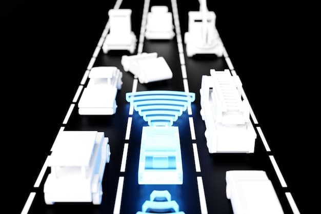 A digital rendering displaying a quantum computer optimizing logistical routes for autonomous vehicles, showing the impact on transport and delivery services using the technology in a city inhabited with Gen Z individuals.