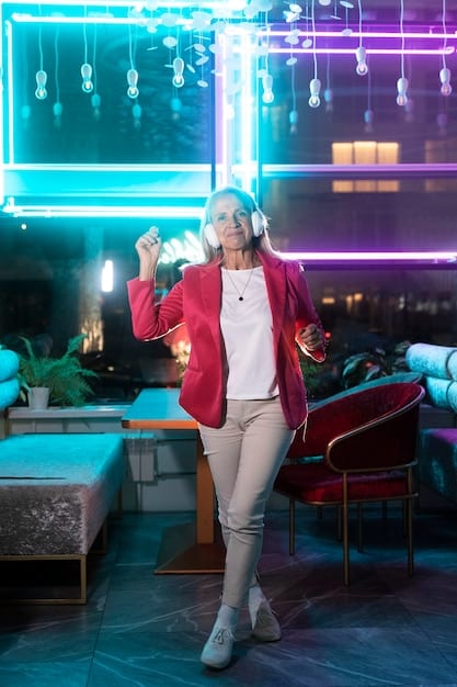 A sleek and modern AI influencer with futuristic clothing, posing in front of a neon-lit cityscape. The AI influencer is interacting with virtual fans via a holographic display.