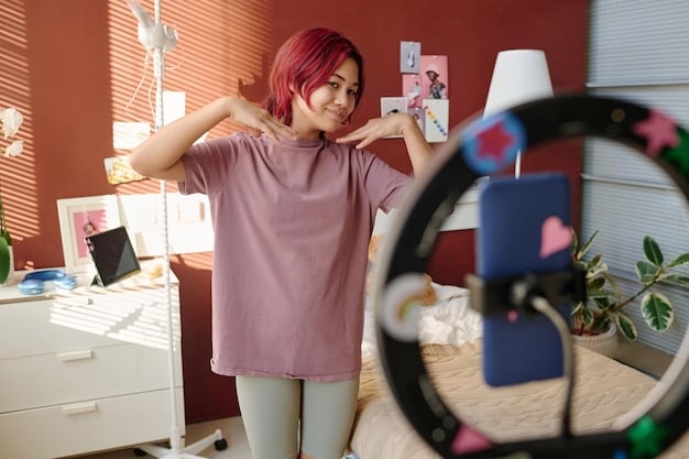 A Gen Z content creator filming a vlog in their bedroom, showcasing their unique style and personality. They are surrounded by elements that reflect their interests and hobbies.