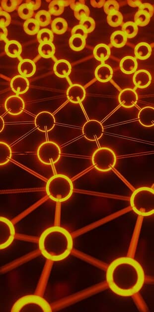 An abstract visual representation of decentralized social media, showing interconnected nodes, blockchain elements, and user avatars with glowing data streams, evoking concepts of distributed control and privacy.