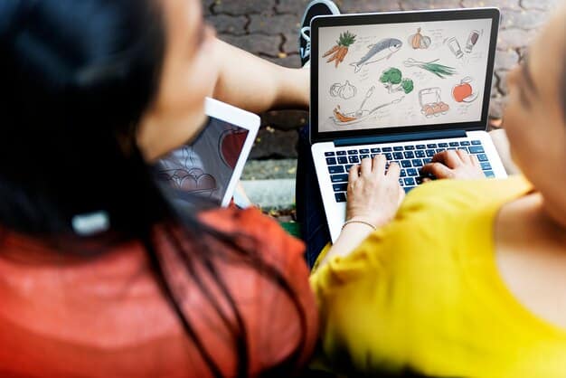 A Gen Z consumer, sitting at a laptop, researching a brand's sustainability report, with various social media icons visible on the screen, illustrating the digital research process.