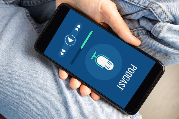 A close-up of a smartphone screen displaying a music streaming app with a personalized playlist, showing varied album art and a user interface with mood-based filters, illustrating the concept of hyper-personalization.