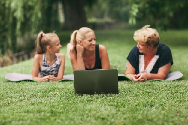A family, including parents and two young children, happily engaging in an outdoor activity like hiking or playing in a park, with no digital devices visible, symbolizing healthy screen-life balance.