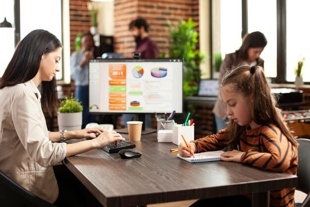 A teacher and a student looking at a data dashboard on a large screen, showing positive behavior trends and individual progress metrics, representing data-driven classroom management.
