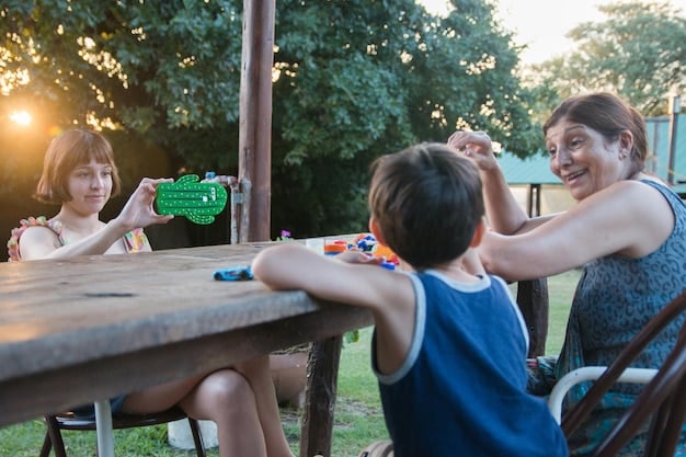 A family, including Gen Z children, actively engaging in a board game or outdoor activity, with a glowing tablet placed face down and out of focus in the corner, symbolizing deliberate unplugging and real-world connection.