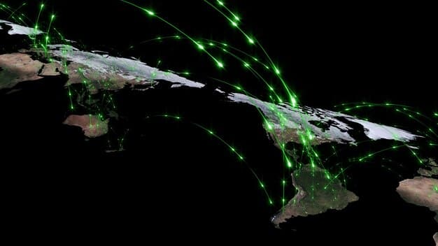 A world map overlaid with lines connecting different countries, with some regions highlighted in green (strong regulation) and others in red (less regulation), symbolizing the diverse global approaches to facial recognition laws.