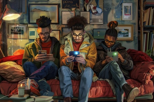 A vibrant, detailed illustration of diverse Gen Z individuals, each engaged with different gaming or esports content on various devices (phone, laptop, tablet), showcasing multi-platform consumption.