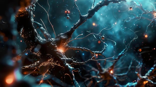A detailed microscopic illustration showing neurons with rich dendritic branching and synaptic connections, representing the intense neural development supported by proper nutrition in a child's brain.