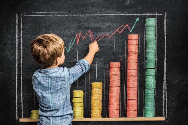A detailed chart showing an upward trend line for educational attainment correlated with early childhood education investment, demonstrating economic benefits.